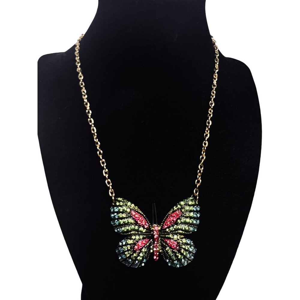 Cara NY Gold Tone Necklace With Rhinestone Butterfly Pendant (6285)